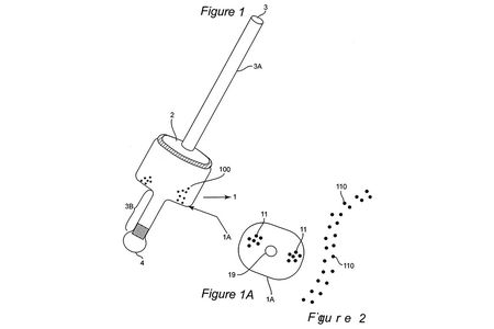 This apparatus can be used to lay Easter bunny tracks. It dispenses flour in a pattern that resembles paw prints. The same device can be repurposed for Christmas, when it lays Santa's tracks or reindeer hoof prints.