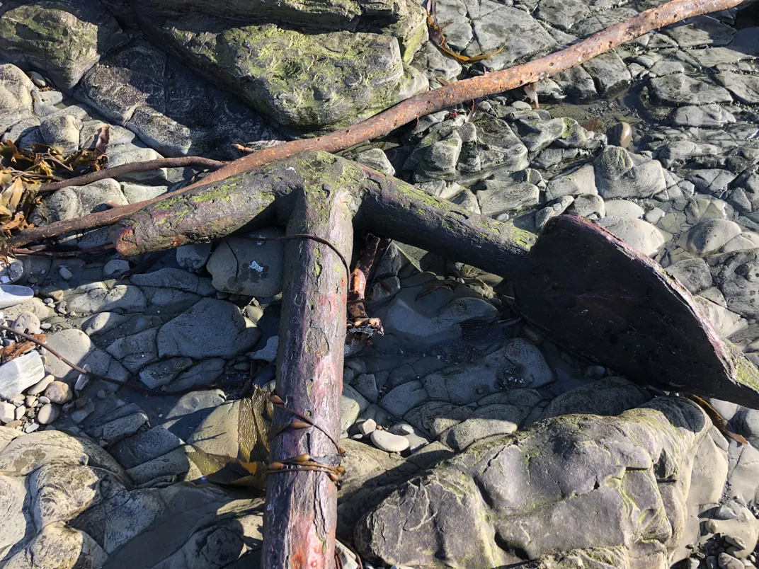 Close-up view of an iron anchor found at the Isabella ​​​​​​​wreck site
