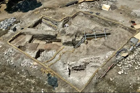 An aerial view of the dig site at Tel Shimron