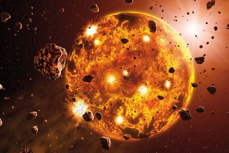 An artist's impression of a planet forming through accretion.