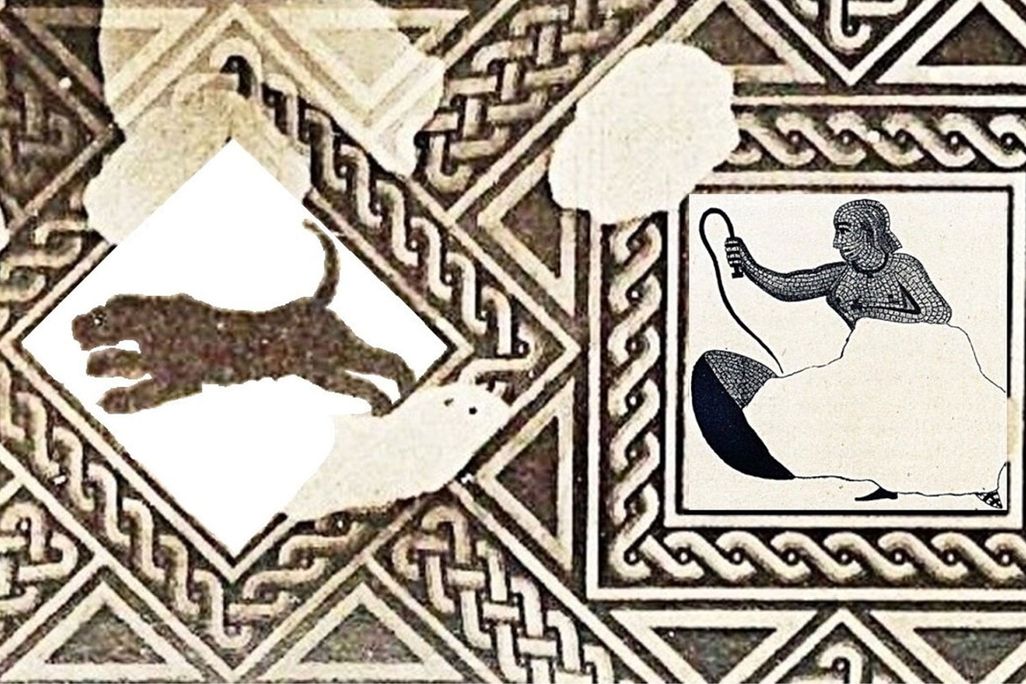female figure and leopard in ancient Roman mosaic