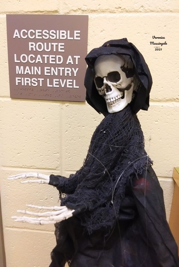 "You must use this "açcessible" route, here at Allen County Library!", Mrs. Skeleton said. She is our Halloween Librarian! thumbnail