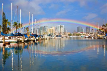 Hawai'i's location in the subtropical Pacific makes it susceptible to northeast trade winds that bring infrequent rain showers with clear skies in-between that create optimal rainbow viewing conditions.

