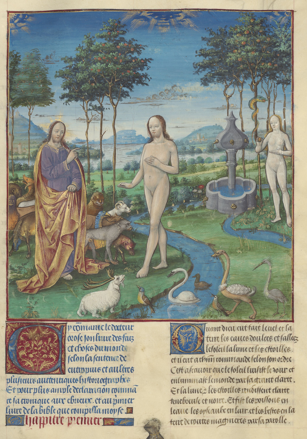 Medieval miniature of Adam and Eve