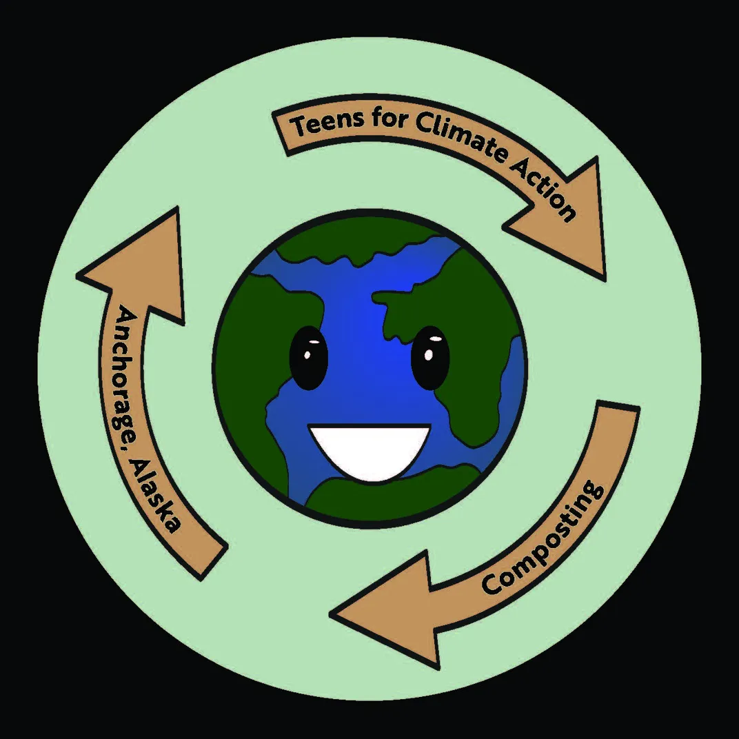 Composting graphic depicting a smiling earth with three orange arrows surrounding it.
