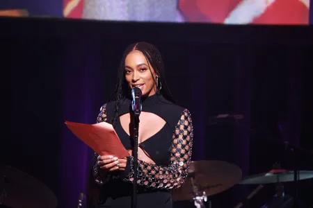 Solange Knowles giving a speech in 2020