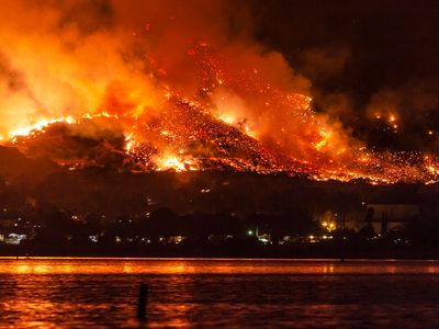 The Holy Fire at Lake Elsinore, California, when only about five percent of the fire was contained, August 9, 2018.