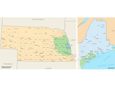 Maine and Nebraska allocate two electoral votes to the statewide winner but allow each congressional district to award one electoral vote to the popular vote winner in their specific locality.