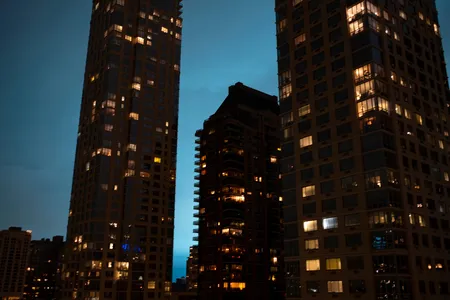 The night sky from the Upper West Side of Manhattan glows blue after mishap at Queens facility run by Con Edison.