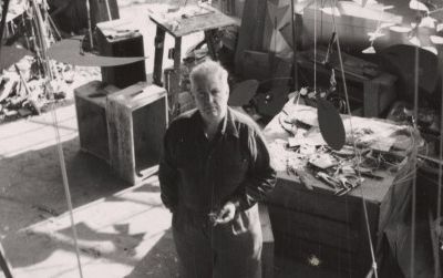 Sculptor Alexander Calder in his studio