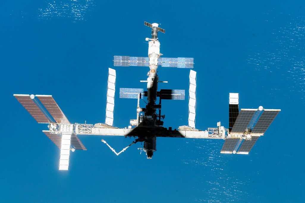 The International Space Station with a blue Earth in the background