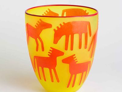 Joe Fedderson (Arrow Lakes/Okanagan) creates abstract patterns (Above: Horses and Deer, 2020) from ordinary life.