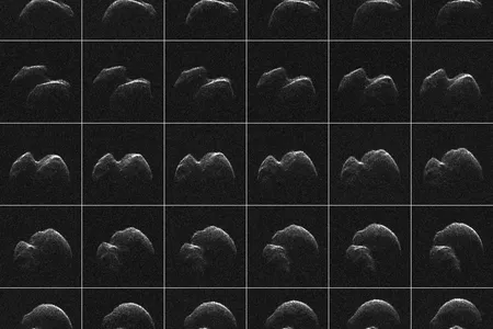 A composite image of asteroid 2014 JO25 created with data from NASA's Goldstone Solar System Radar.