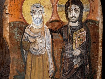 A Coptic depiction of Christ and of Abbot Mena dating to around the same time as the recently translated book of rituals.