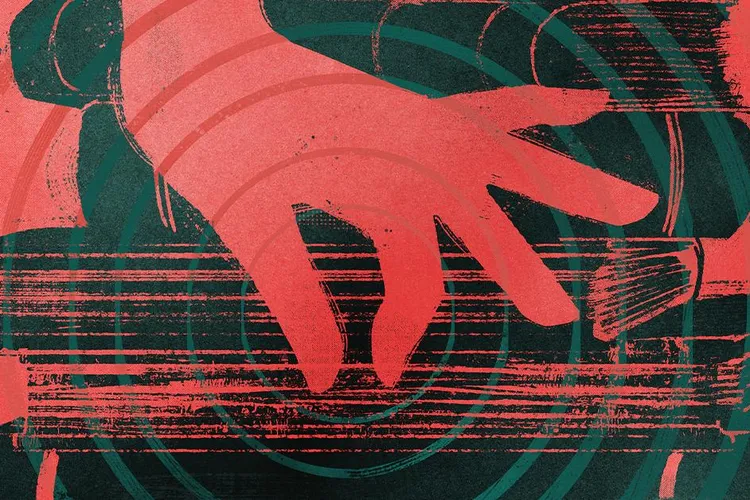 hand pinching book illustration