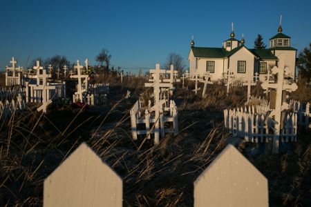 Russian Orthodox crosses in the time-and-weather-worn cemetery of Ninilchik’s Holy Transfiguration of Our Lord Chapel are a testament to the heritage of the village.