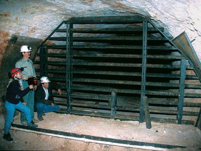 Converting the Magazine Mine, above (Bat Conservation International's Sheryl Ducummon, the Forest Service's Ray Smith and UNIMIN's Siebert Crowley in 1996), cost $130,000.