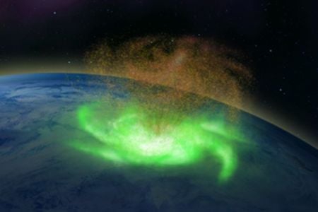 An illustration based on the satellite observation data from the first confirmed instance of a space hurricane.