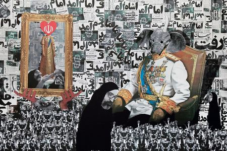 Ramin Haerizadeh, He Came, He Left, He Left, He Came, 2010, mixed media and collage on canvas, The Farook Collection, Dubai.