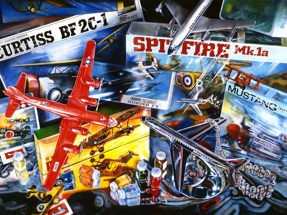 Audrey Flack, Spitfire, 1973, acrylic on canvas, 73 x 110.5 inches, Gift of Stuart M. Speiser from the Stuart M. Speiser Photorealist Collection, National Air and Space Museum.