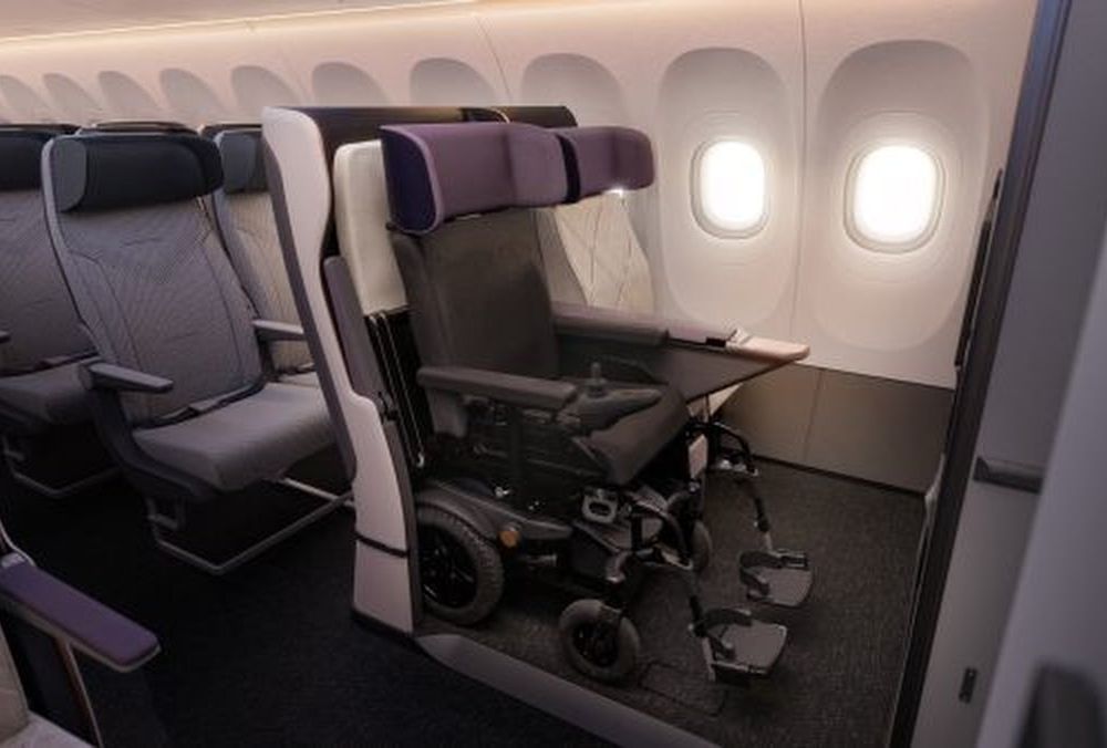 Prototype wheelchair seat on airplane