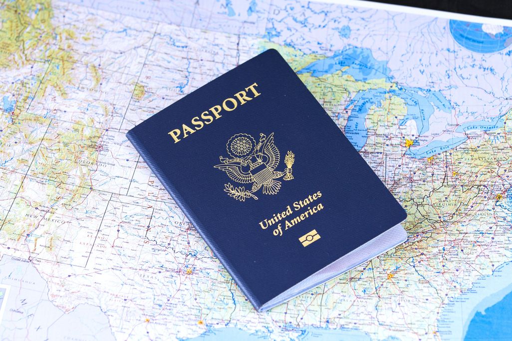 U.S. passport on map