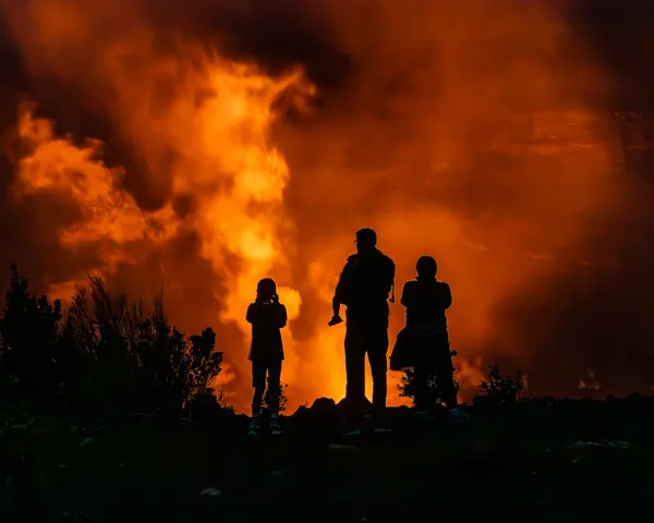 A silhouetted family is "playing with fire" as they overlook Kilauea Volcano thumbnail