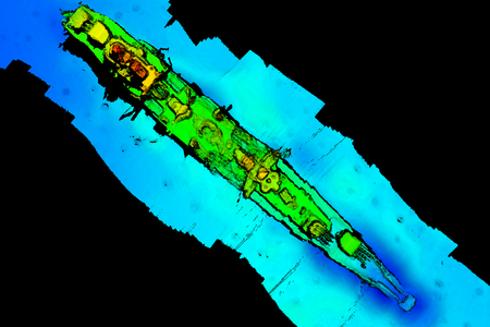 A sonar scan of the German warship Karlsruhe, which was recently discovered off the southern coast of Norway