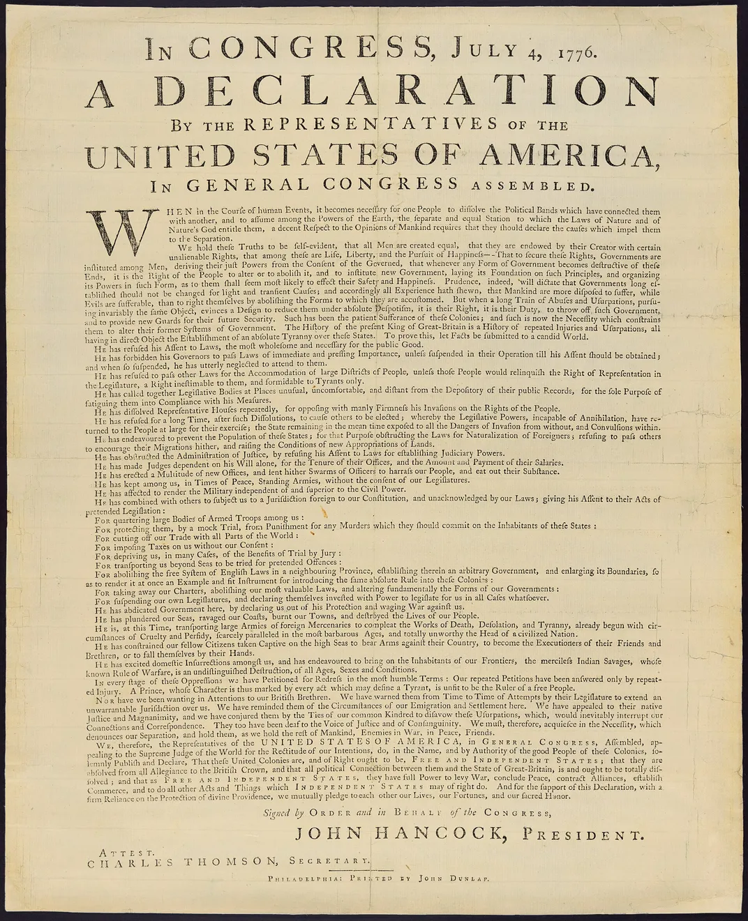 A Dunlap broadside housed at the Library of Congress