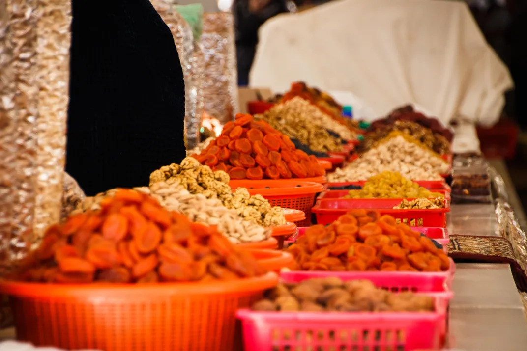 Dried fruit and spices at Siab Bazaar near Bibi-Khanum, Samarkand, Uzbekistan