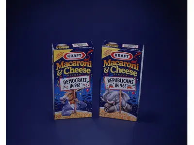 Campaign collections include boxes of Macaroni and Cheese for both parties.