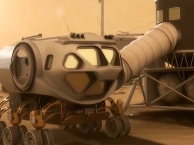 Possible future: Artist’s conception of a vehicle at the Mars surface station, sometime in the 2030s.