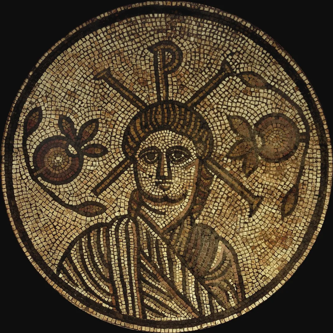 A roundel mosaic of Jesus Christ from Roman Britain