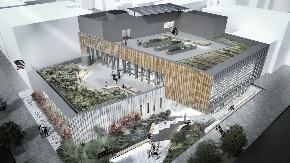 A rendering of the Greenpoint Library and Environmental Education Center in Brooklyn, N.Y.