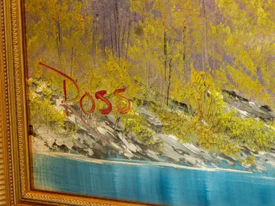 Bob Ross&#39; signature in the corner of A Walk in the Woods&nbsp;(1983)