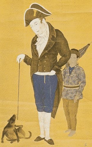 Hendrik Doeff and a servant in Dejima; Japanese painting from the 19th century
