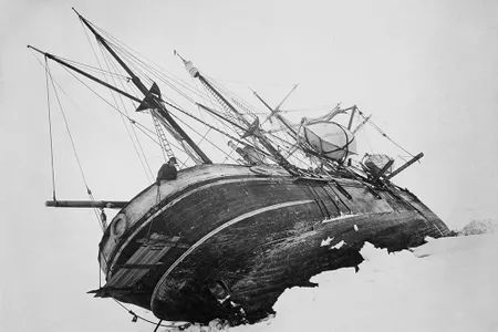 A photograph of the Endurance&nbsp;stuck in ice before it sank&nbsp;to the bottom of the Weddell Sea in 1915