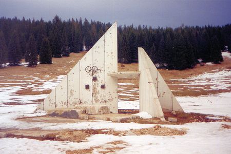 A damaged Olympic Symbol from the 1984 Winter Olympics.