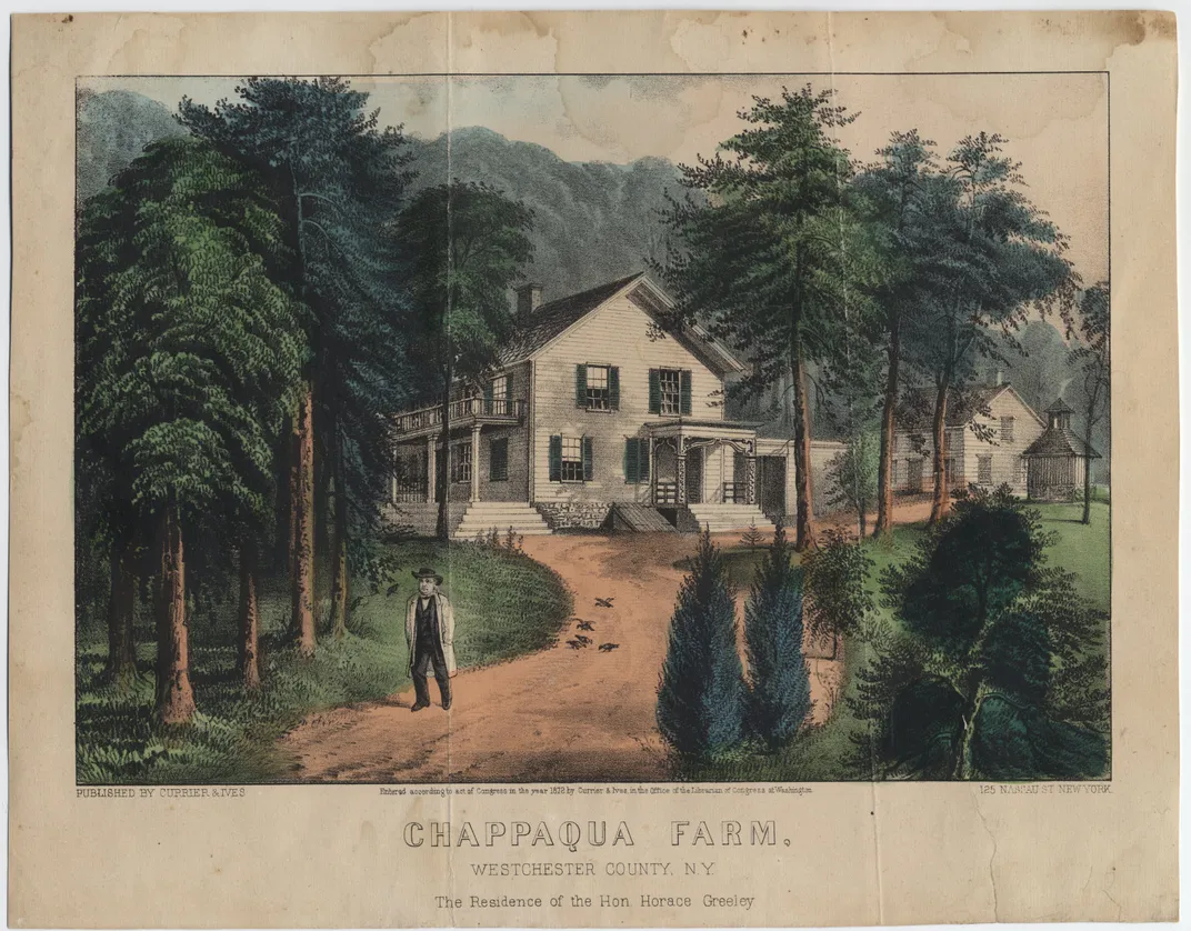 An illustration of Greeley's farm in Chappaqua, New York