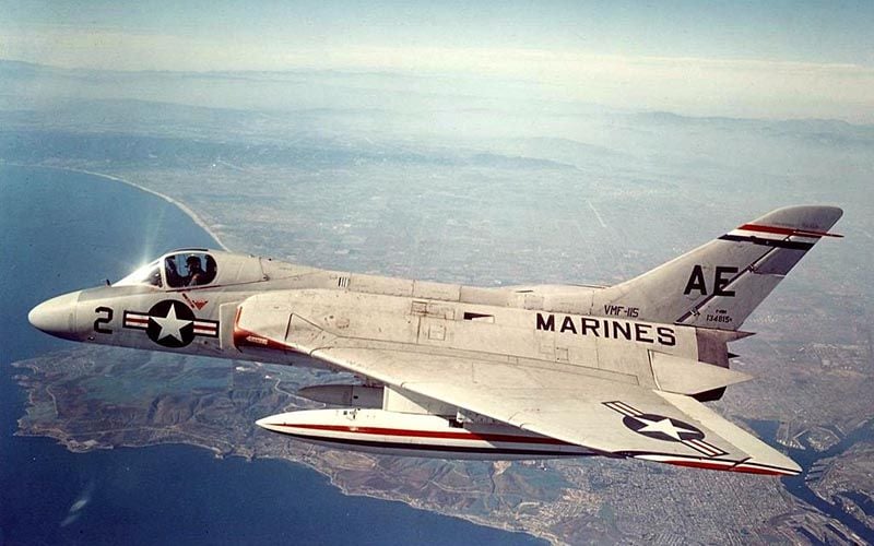 A U.S. Marine Corps Douglas F4D-1 Skyray in flight. 