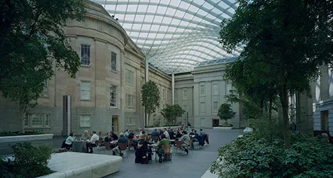 Kogod Courtyard is a 28,000-square-foot space with seating, free Wi-Fi and a Courtyard Café.