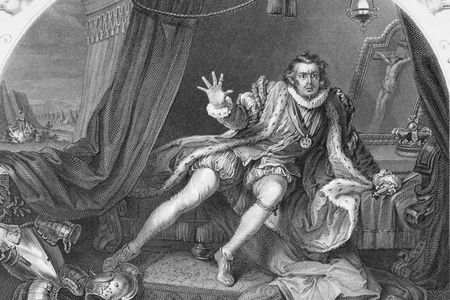 An engraving of "Mr. Garrick" as Richard III in a production of Shakespeare’s play
