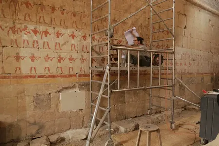 Archaeologist Anastasiia Stupko-Lubczynska at work in the Chapel of Hatshepsut.