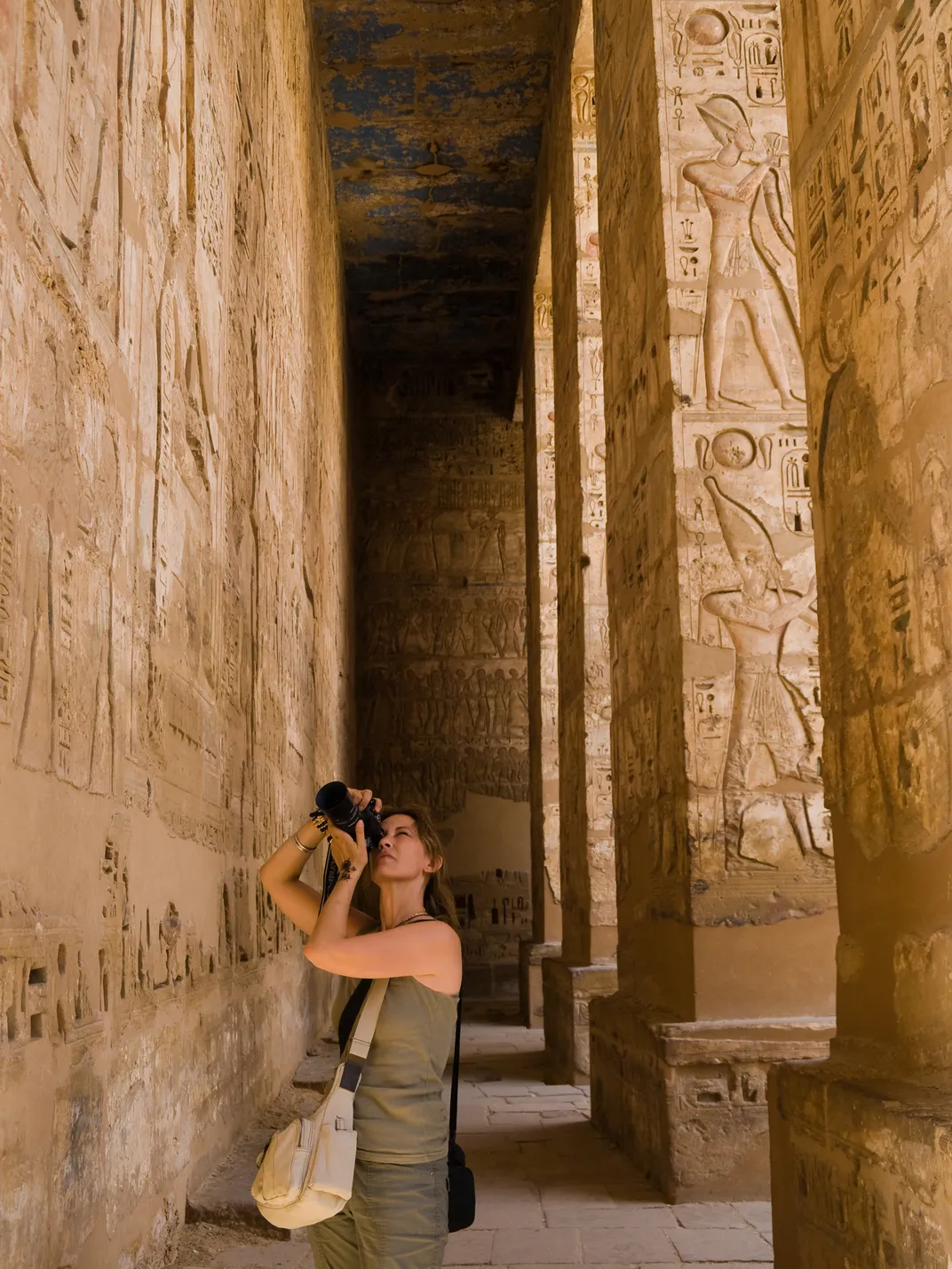 Traveler exploring a temple in Egypt