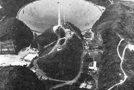 Arecibo Observatory in Puerto Rico with its 300 m (980 ft) dish, one of the world's largest filled-aperture (i.e. full dish) radio telescope, conducts some SETI searches.