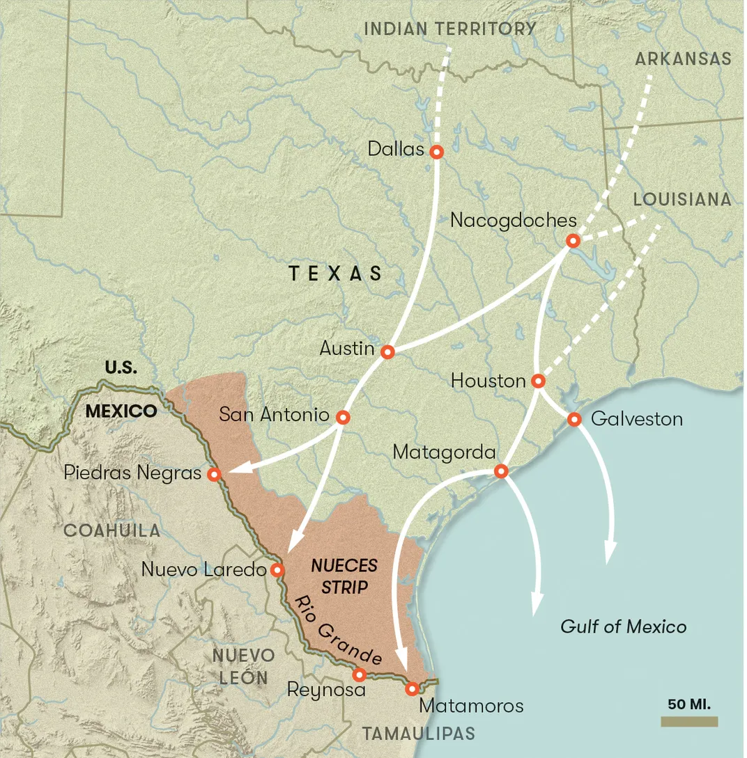 a map of routes to Mexico from Texas