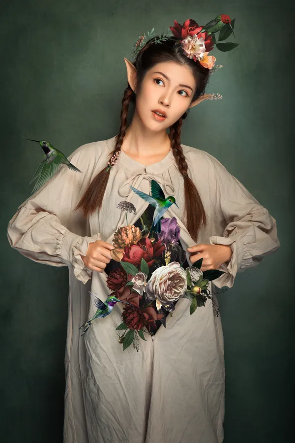 Girl with birds and flowers thumbnail