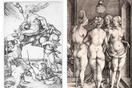 Albrecht Dürer, Heksen (Witches), 1497 (left) and Albrecht Dürer, De fire hekse (The Four Witches), 1497 (right)