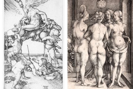 Albrecht Dürer, Heksen (Witches), 1497 (left) and Albrecht Dürer, De fire hekse (The Four Witches), 1497 (right)