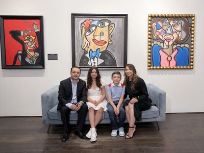 Young artist Andres Valencia and his family at the opening of &ldquo;No Rules,&rdquo; his solo exhibition at New York&rsquo;s Chase Contemporary gallery